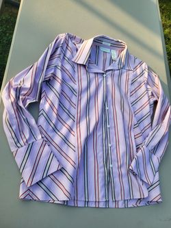 Women lg size 12 Liz Claiborne lavender stripe ls button up Lot 324