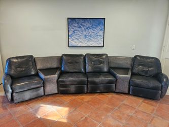 6-Piece Black Leather Sectional – Recliners
