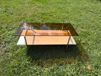 Contemporary Two-Tier Glass Coffee Table with Metal Legs