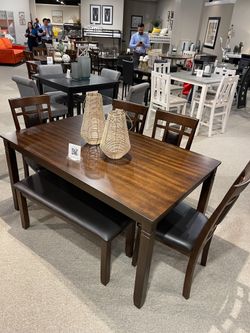 Dining set table with 4 chairs & bench
