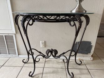 Wrought Iron Glass Top Console Table