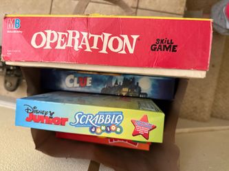 FREE! Need new home. Lot of 3 Board Games Operation Clue Scrabble Junior