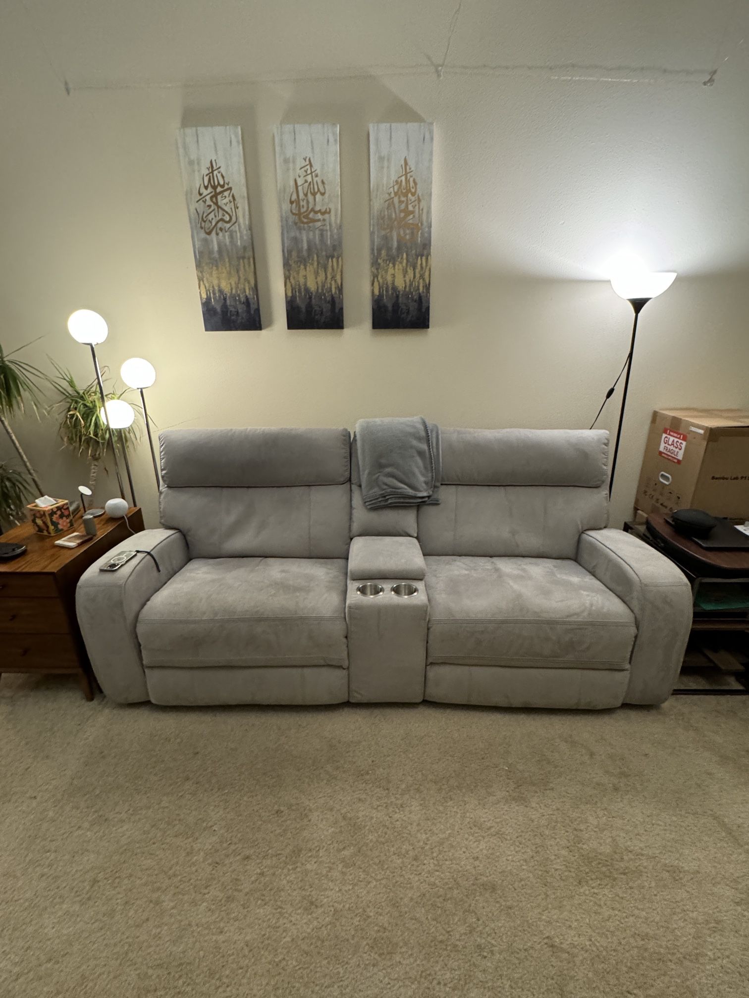 Modular Reclining Grey Microfiber Couch Sofa with Power...