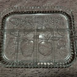 Vintage 1970s Relish Clear Glass Crystal Dish  Tray -NO BOX