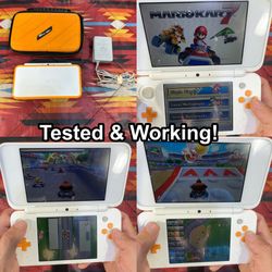 Nintendo 2DS XL Handheld Game Console JAN-001 White Orange Mario Kart Installed