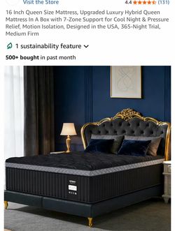 16 Inch Queen Size Mattress, Upgraded Luxury Hybrid Queen Mattress In A Box with 7-Zone Support for Cool Night & Pressure Relief, Motion Isolation, De