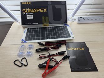 Brand New SUNAPEX 12V 10 Watt Solar Trickle Charger Maintainer - Waterproof Solar Powered Battery Charger - Solar Panel Kit Built-in Smart SKU364-S1