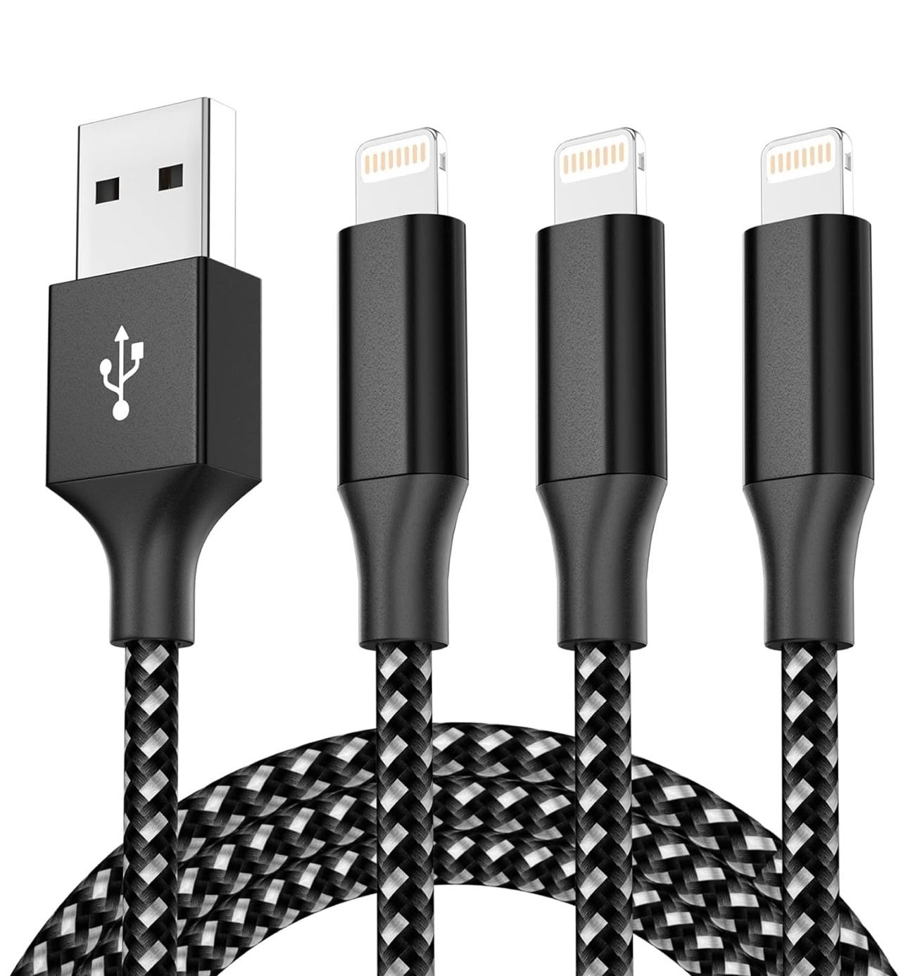 iPhone Charger 3Pack 10 ft MFi Certified Lightning Cable Nylon Braided iPhone Cord Fast Charging Syncing Long Cord Compatible and Mor (Black&White)