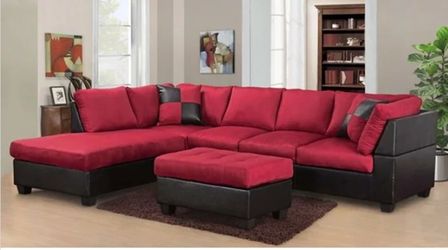 New Red Sectional with Ottoman