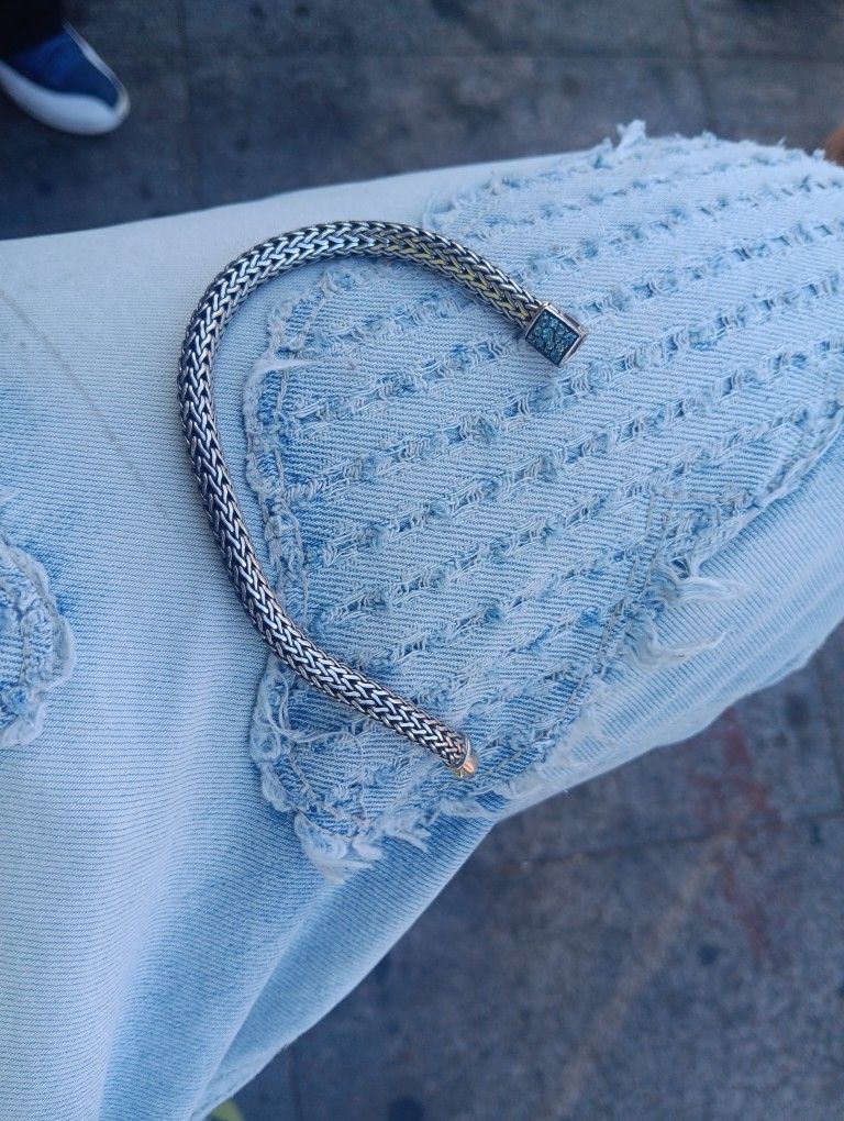 ED HARDY REVERSIBLE SILVER AND DIAMOND BRACELET