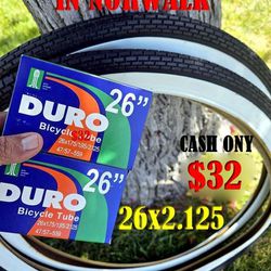 26x2.125 NEW TIRES & TUBES FOR BIKE CRUISER BY " DURO"