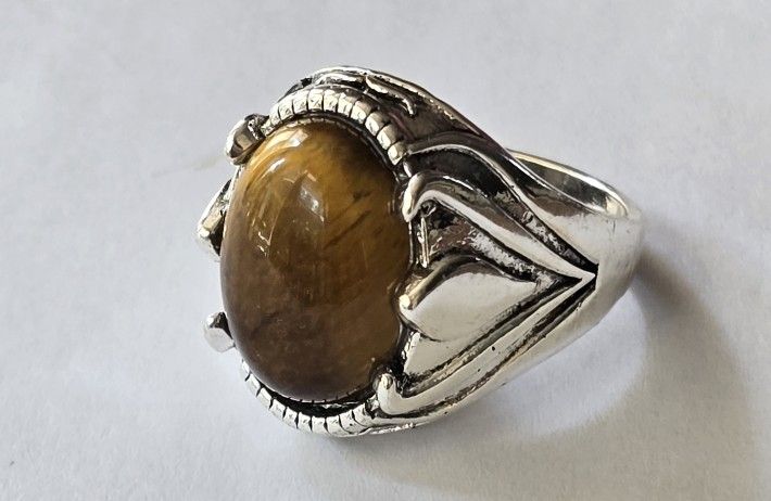 TIGER EYE POLISHED NEW TITANIUM QUALITY SILVER SIZE 11 MENS STATUS RING