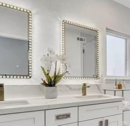 LED Crystal Border Wall Mirrors - Set of 3, dining room fixture and living room fixture
