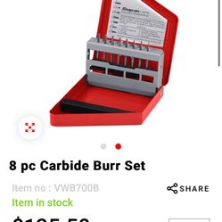 Snapon 8 pc Carbide Burr Set Item no : VWB700B