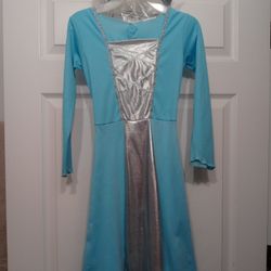 Princess Blue Dress With Crown Costume For Kid Small