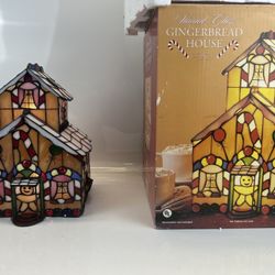 Vintage Tiffany Style Stained Glass Light Up Gingerbread House 2001 w/ Box