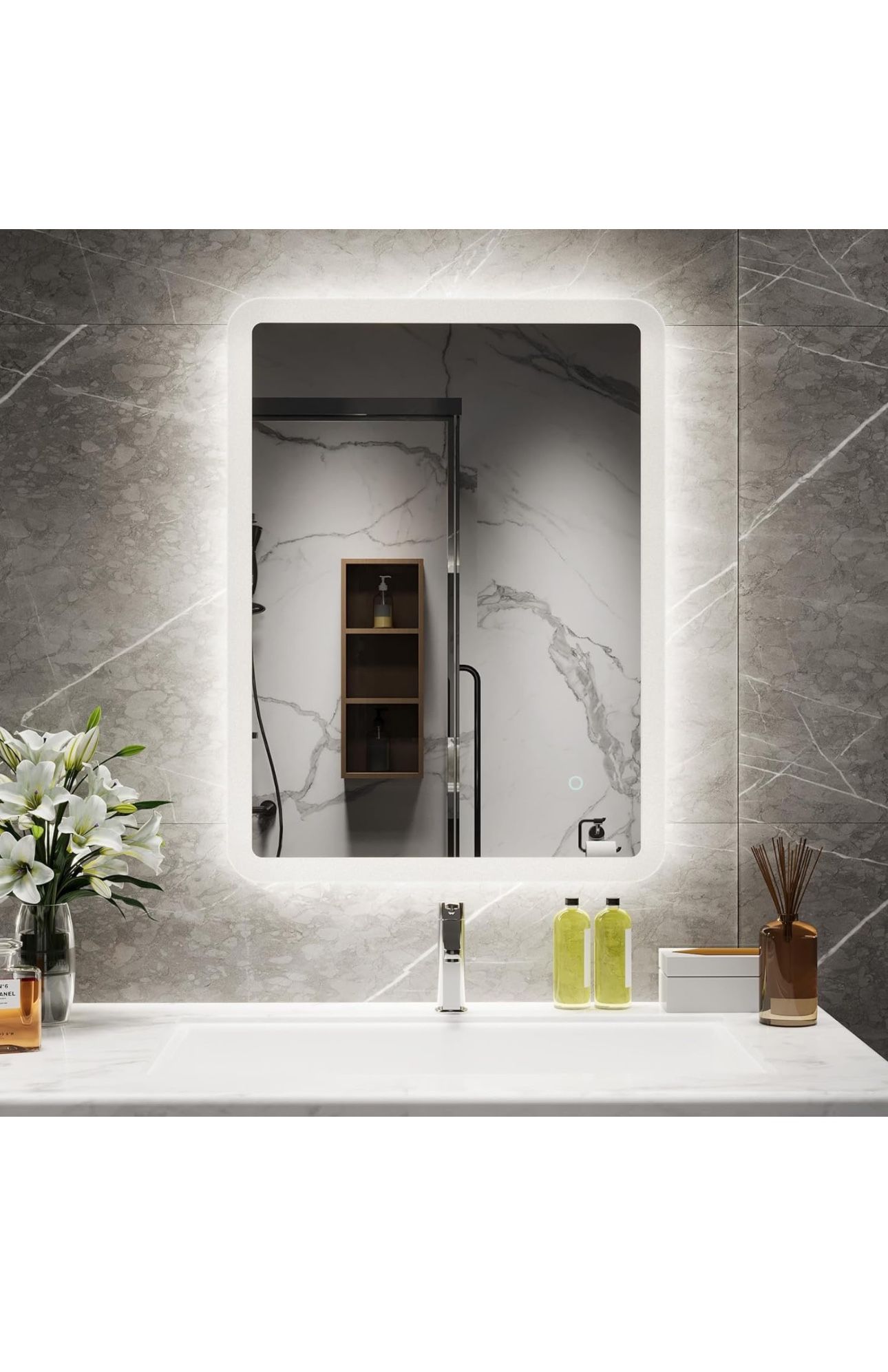 32x24”LED Bathroom Mirror with Lights, Frosted Edge Backlit Bathroom Mirror with Anti Fog, 3 color Mode, Water Proof, Stepless Dimmable led Bathro,All Products : American Fashion Style Bags On Sale