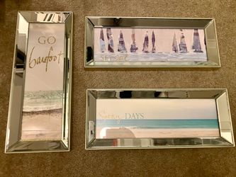 Beach Theme Mirrored Wall Art Set of 3