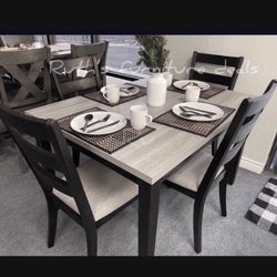 5-pc Dining Table Set Light Gray & Black Brand New