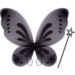 Black Butterfly Fairy Wings and Wand Costume Set / Alas de Hada Negros Halloween Marathons