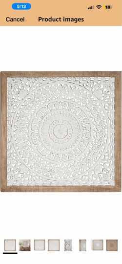 Deco 79 Wooden Floral Home Wall Decor Intricately Carved Mandala Wall Sculpture, Wall Art 47" x 2" x 47", White Little damage right side  233 $100