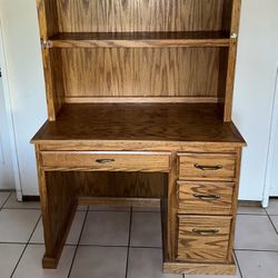 Custom Built Oak Desk W Book Shelf