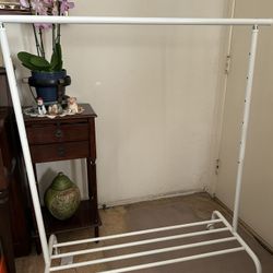 IKEA RIGGA Adjustable Clothes Rack Garment Rail with Bottom Shelf Storage White