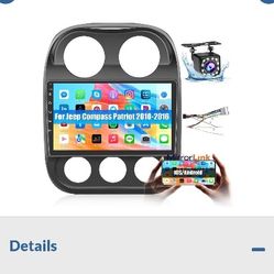 The product is a car radio designed specifically for Jeep Compass and Patriot models from 2010 to 2014. It is an interior part that allows users to en