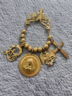 Vintage 10K 14K 18K Gold Multi Charm Pendant Cross Mary Eagle LOVE
