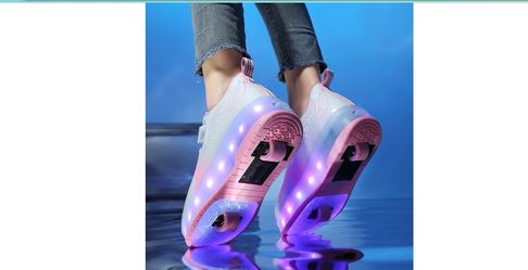 Ehauuo Roller Shoes Kids Sparkling Wheels Shoes Girls Light up Roller Skates Sneakers 20$