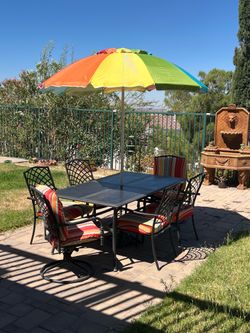 7-Piece Metal Outdoor Dining Set with umbrella and umbrella  base