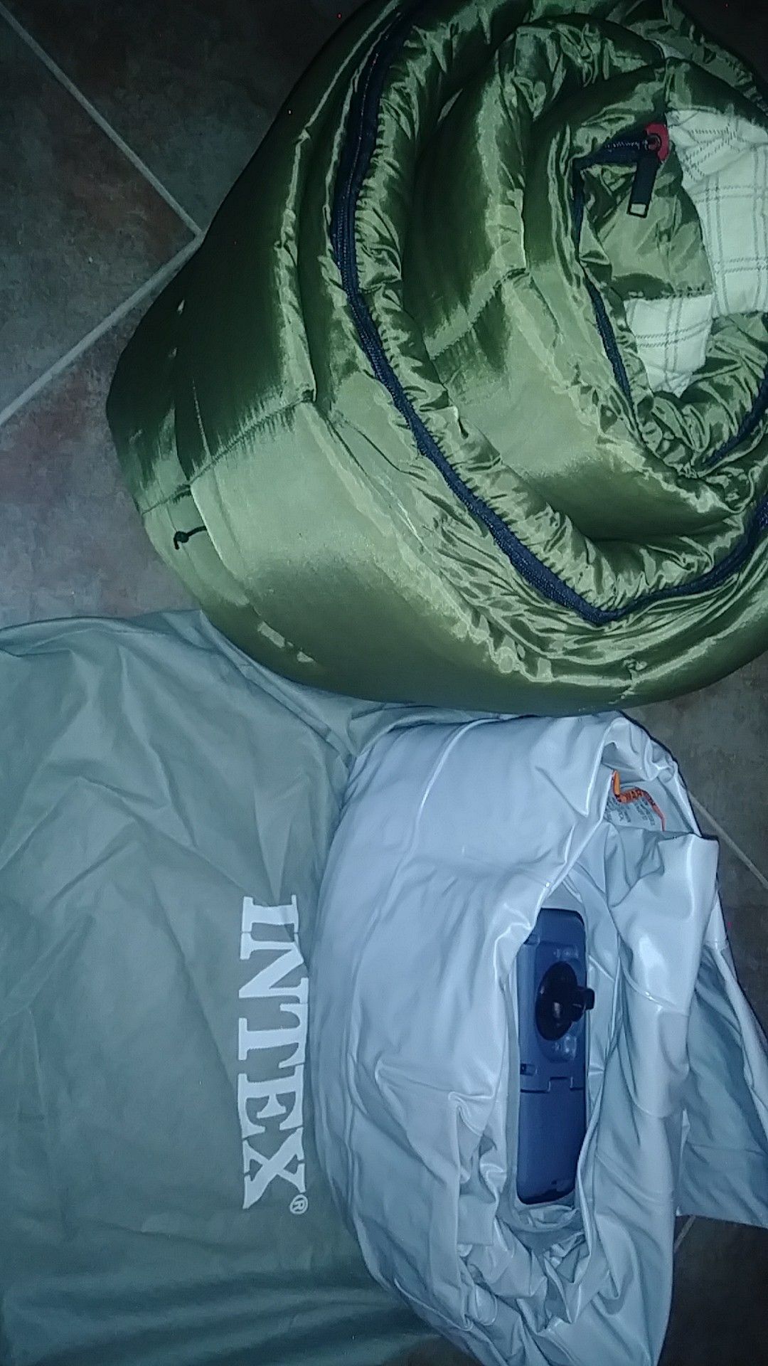 Sleeping bag, self inflatable air mattress with bag