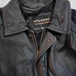 Wilson's Black Leather Motorcycle Jacket Size Small