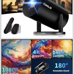 Mini Projector Support 4K 1080P Auto Keystone 180° Rotatable with WiFi 6 and Bluetooth 5.4, Projector Portable Compatibile with HDMI/TV Stick/Memory S