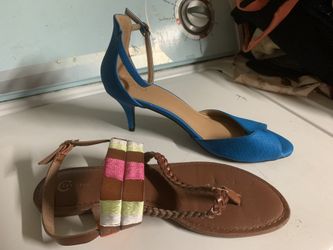 Nice Affordable Brand Dress Shoe, The Blue And Red High Heel Are Size 10, The Sandals And The Other Blue Shoe Is Size 11.