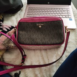 Michael Kors Pink Brown And White  Clutch Purse