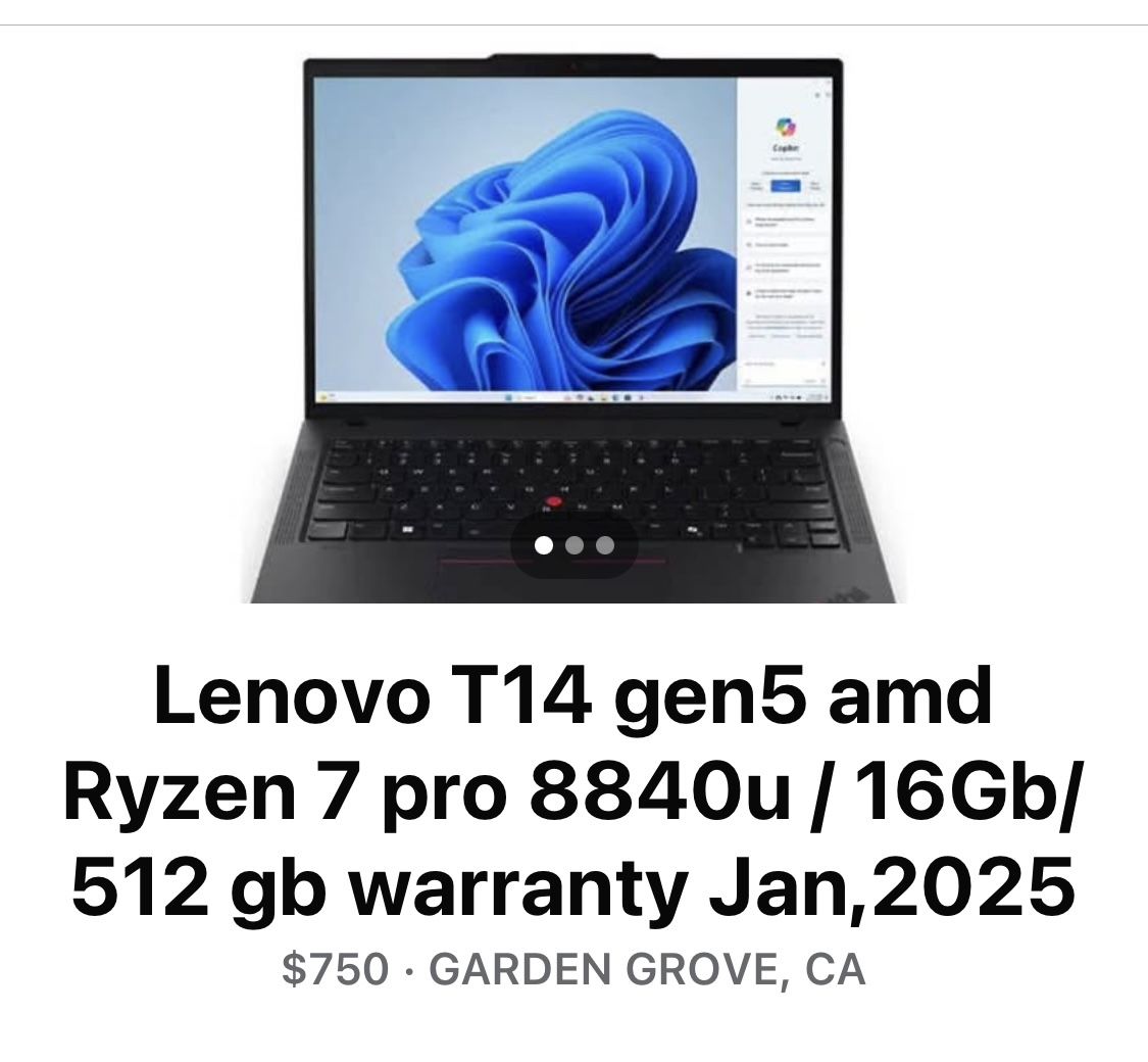 Lenovo T14 Gen 5 AMD Pro 7 8840u /16/512