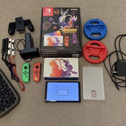Nintendo Switch Oled Pokemon Scarlet & Violet Edition w/ Mario Kart 8 + Extras