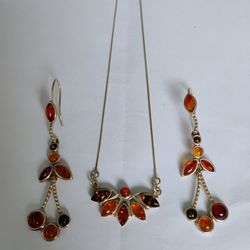 Silpada Sterling Silver Amber Necklace Earrings 