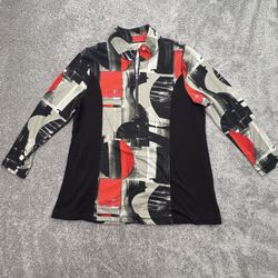 RE.LAX by Lynn Ritchie Womens XL Abstract Geometric Zip Pullover Red Black