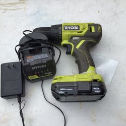 RYOBI DRILL WITH BATTERY AND CHARGER 