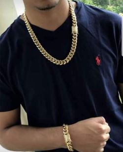 12MM X 24 or 30 inches Cuban Set 14K Gold Plated Doesn't Loses Color