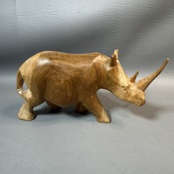 Vintage Rhinoceros Hand Carved  Wooden Rhino Wood Figurine African Beautiful