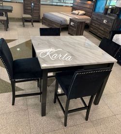 Stylish 5-pc Counter Height Dining table set white faux marble table top
