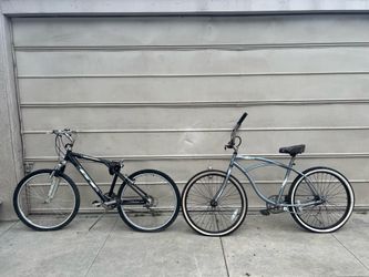 Two Men’s Bikes GT Aggressor Mountain Bike Huffy Good Vibrations Beach Cruiser