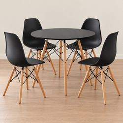 Modern Black Dining Table Set with 4 Chairs