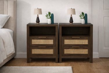 Brown rattan nightstands set of 2