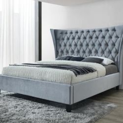 Gabriella Velvet Gray Queen Upholstered Platform Bed

