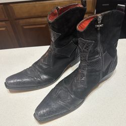 Mark Nason Dallas Black Distressed Leather Boots 67267 Sz 11 Italy