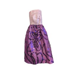 Evening Dress Gown Barbie Type Dolls Purple Sequin Strapless